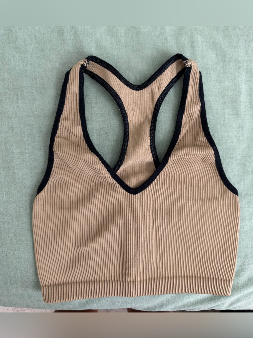 FP Movement by Free People Ribbed Beige Tank with Black Trim